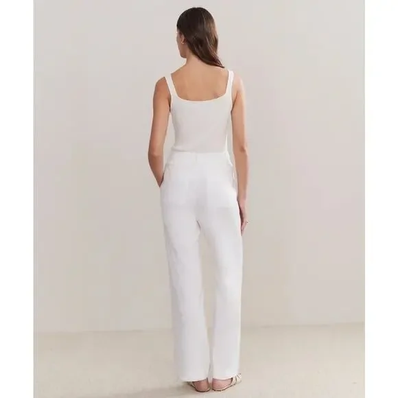 Jenni Kayne Riley Linen Blend Pleated Front Relaxed Fit Trouser Pants White Sz 4